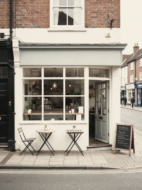 A cafe with tables out front